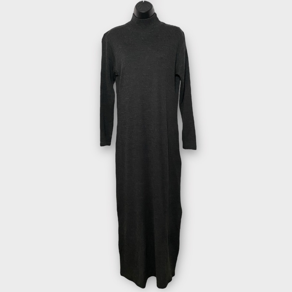 K Studio Womens Grey Wool Blend Fine Italian Knit Long Sleeve Maxi Dress Large